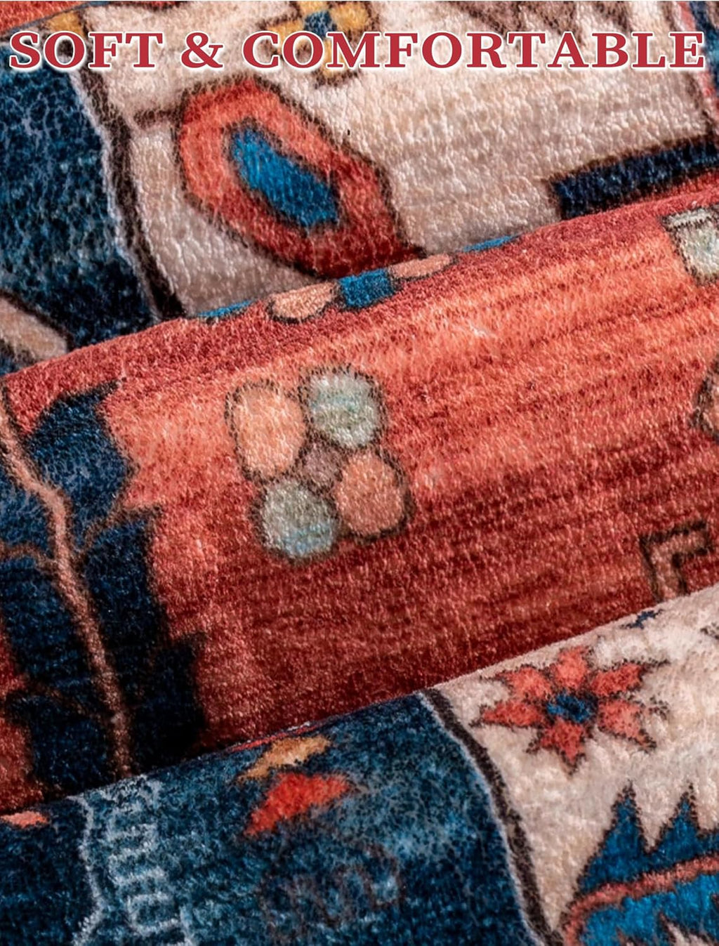 SERISSA Runner Rug - Vintage Rust Boho Design | Washable Non-Slip 2'6"x10' for Hallways & Kitchens