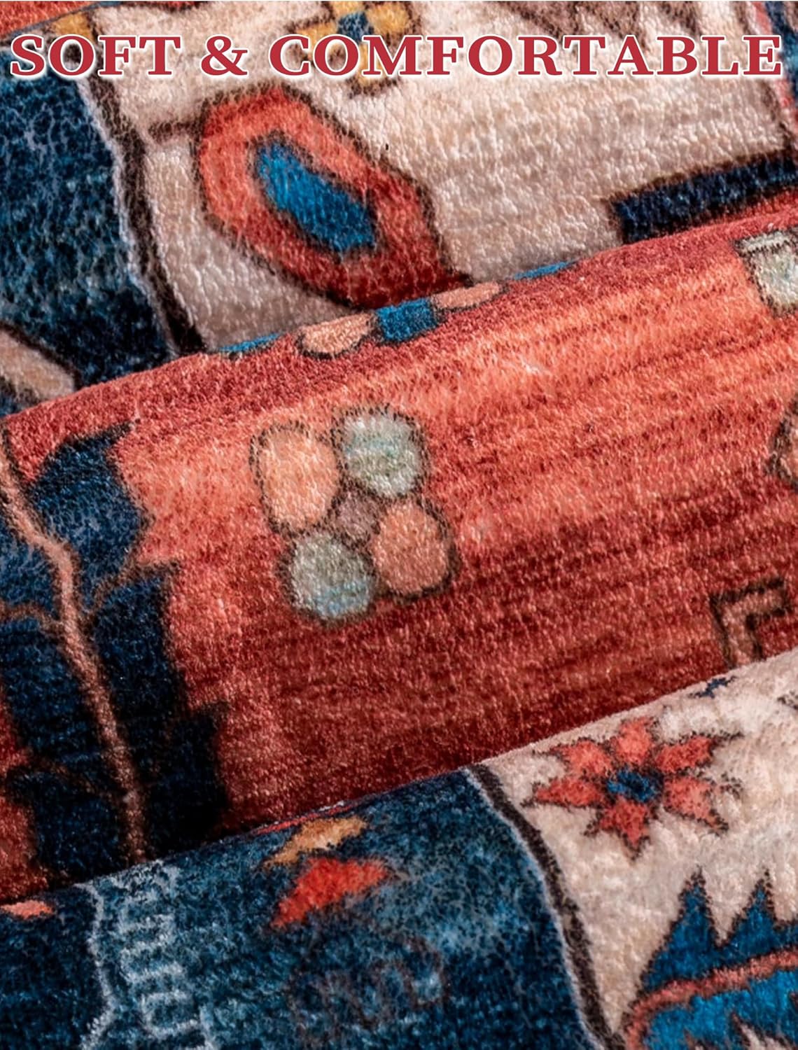 SERISSA Runner Rug - Vintage Rust Boho Design | Washable Non-Slip 2'6"x10' for Hallways & Kitchens