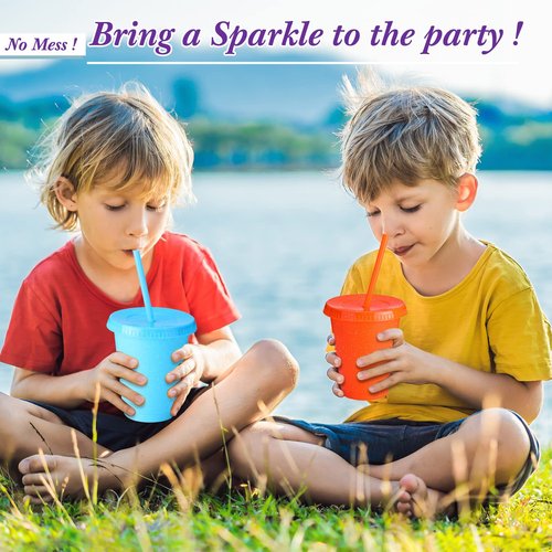 Potchen 72 Pcs Glitter Reusable Tumbler with Straws and Lids, Plastic Cup with Lids and Straws Bulk, Water Bottle Iced Coffee Cold Drink Travel Mug, Colorful Cups for Party Birthdays