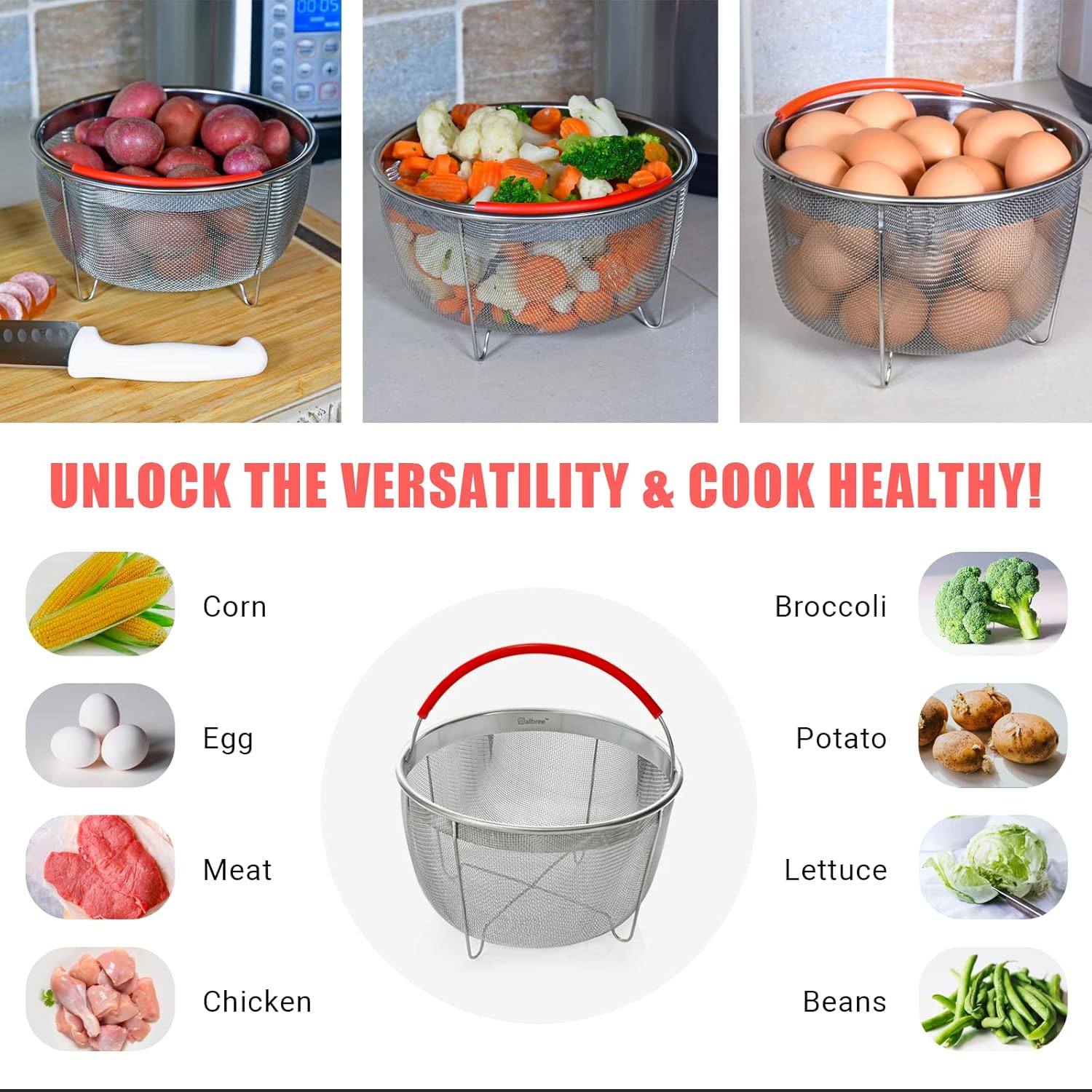 Salbree Steamer Basket - Stainless Steel Strainer for 3 Qt Instant Pot | Fits 6 Qt & 8 Qt Models