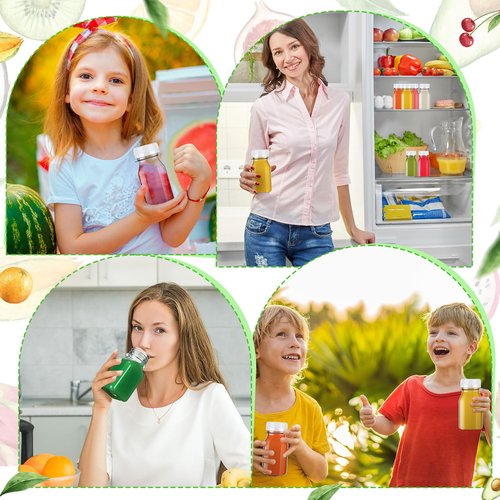 Xinnun 200 Pcs Plastic Juice Bottles with Caps Square Empty Clear Water Bottles Bulk Drinking Beverage Containers Reusable Empty Juicing Refillable PET Flasks with Lids for Drinks Smoothie(4oz,White)