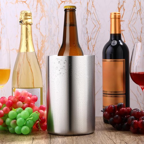 Potchen 6 Pack Wine Chiller Bucket Wine Bottles Cooler Bulk, Stainless Steel Double Wall Insulated Champagne Ice Bucket for Parties,Fits for 750 ml Bottles(Silver)