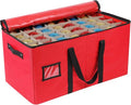 Lambada Christmas Ornament Storage Box - Durable Organizer with Adjustable Dividers | Holds 128 Ornaments (Red)