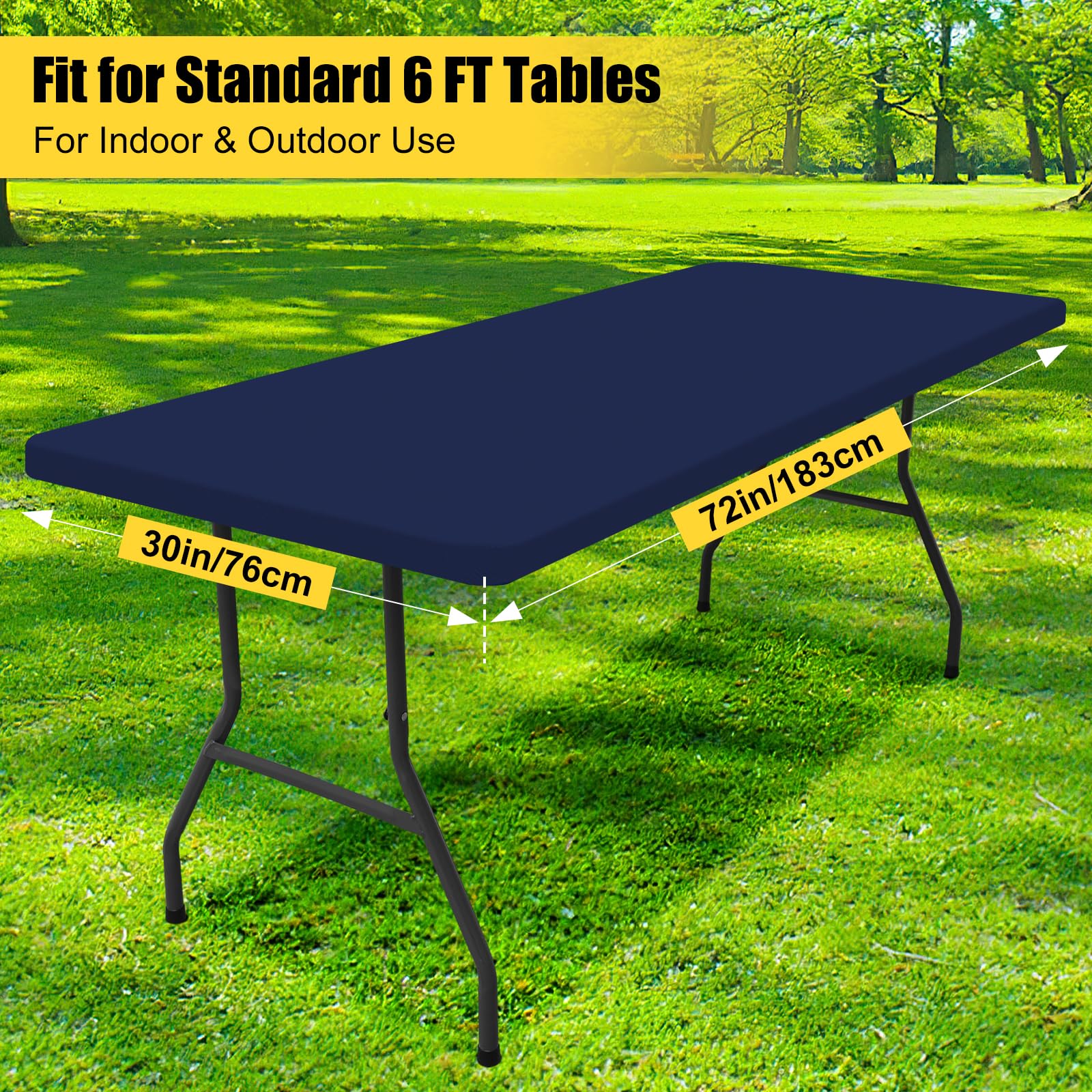 Smiry Rectangle Picnic Table Cloth, Waterproof Elastic Fitted Tablecloths for 6 Foot Tables, Washable Polyester Table Cover for Camping, Indoor and Outdoor (Navy, 30"x72")