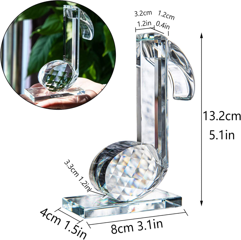 QFkris Crystal Eighth Note Figurine - 5'' Musical Glass Sculpture for Home Decor & Gifts