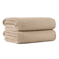 MICROFI New Microfiber Waffle Bath Towels, 2 Pieces, Oversized, Soft, Absorbent, Fast Drying, Lint Free 430 GSM (Beige)