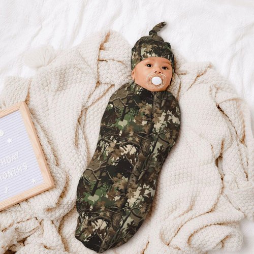 Camo Swaddle Blankets Newborn Receiving Blanket Baby Swaddle Wrap with Hat, Hunting Soft Sleeping Clothes for Baby Girls Boys