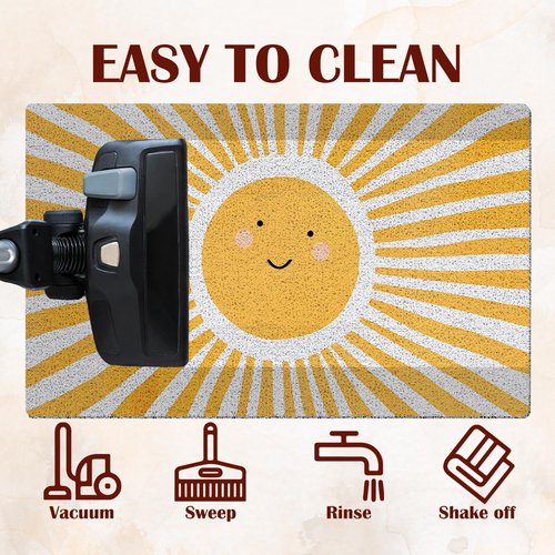 FWSFD Smiling Sun Boho Door Mat, Retro Yellow Sunshine Doormat Non-Slip for Porch Indoor Outside Entrance Entryway, Boho Welcome Mat Front Door, 17x30 Inch