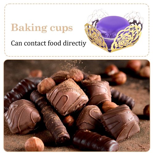 50PCS Truffle Wrappers Liners Cups Gold Cupcake Liners Chocolate Paper Candy Cups Flower Truffle Wrappers Small Flared Paper Baking Cup for Muffins Cupcakes Birthday Wedding Decor (Gold)