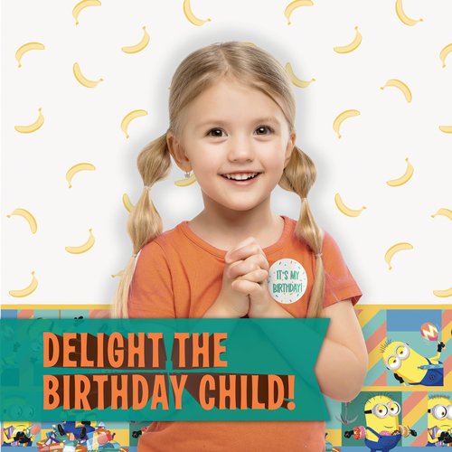 Minion Birthday Party Decorations | Serves 16 | Banner, Tablecloth, Door Poster Photo Backdrop, Plates and Napkins | Officially Licensed