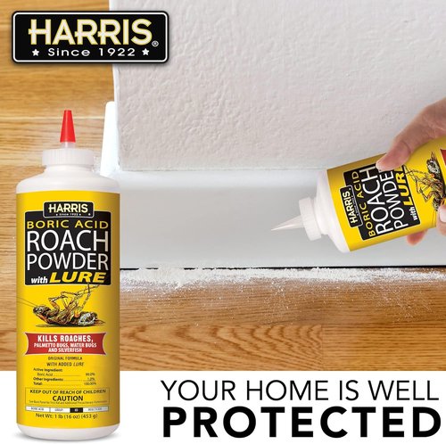 HARRIS Boric Acid Roach & Silverfish Killer Powder - Effective Insect Lure, 16oz