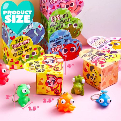 JOYIN 24 Packs Valentine Popping Eyes Keychains with Heart Box for Valentine's Classroom Exchange, Party Favors Game Prizes School Gift Exchange Classroom Rewards