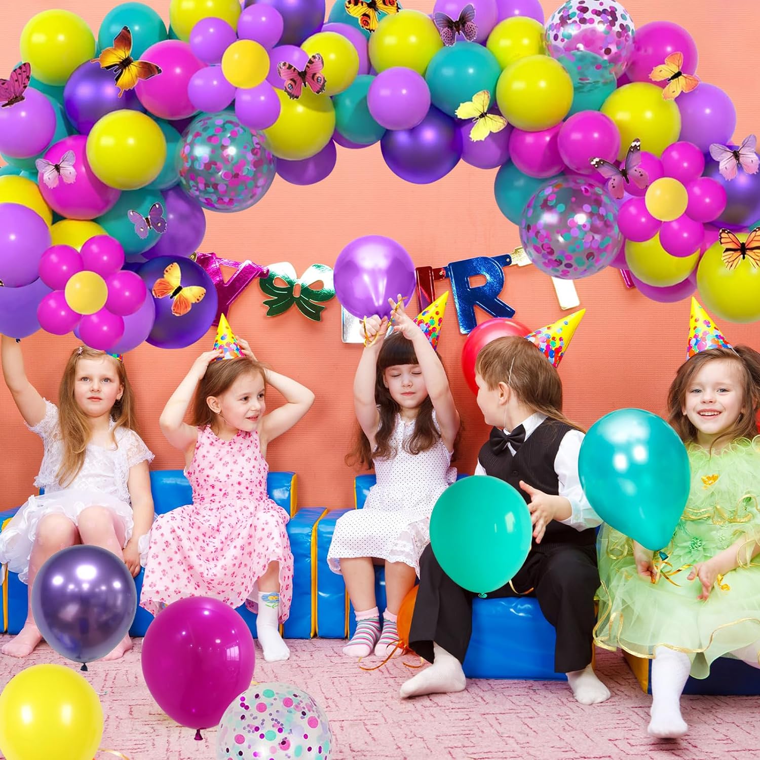 Skiennix 60 Pcs 12-Inch Hot Pink, Purple & Teal Balloons - Metallic Confetti for Kids' Birthday Parties