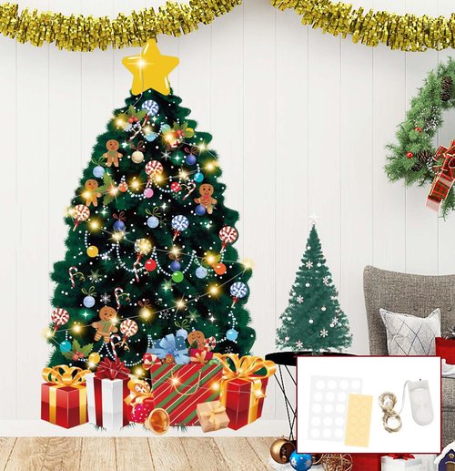 SietDESEO 51 x 31 Inch Christmas Tree Bulletin Board Decoration Large Paper Christmas Tree with Fairy Light Xmas Wall Decor for Classroom Home Office Window Chalkboard Cardboard