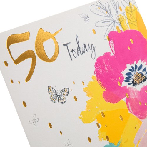 Hallmark 50th Birthday Card - Classic Embossed Floral Design