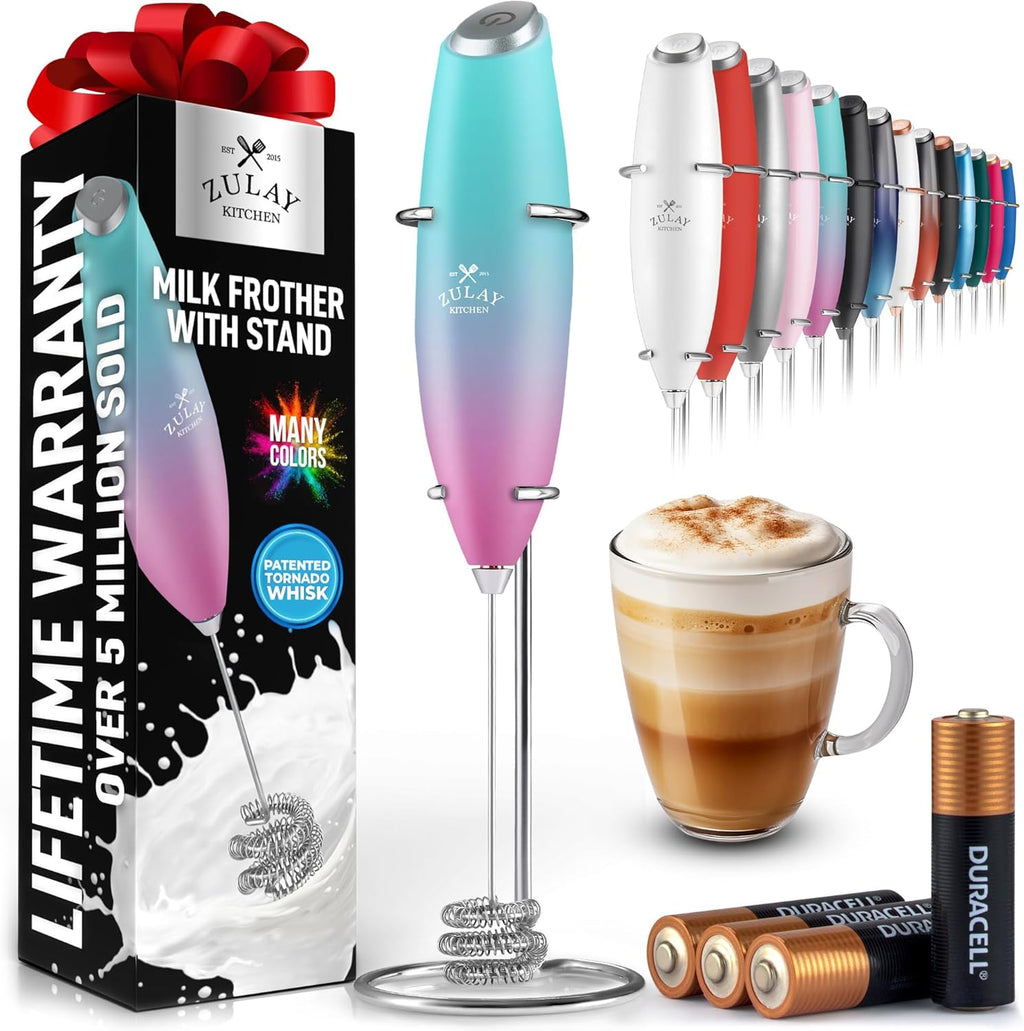 Zulay Kitchen Tornado Triple Whisk Milk Frother - Handheld Foam Maker for Coffee & Lattes - Rose Pink