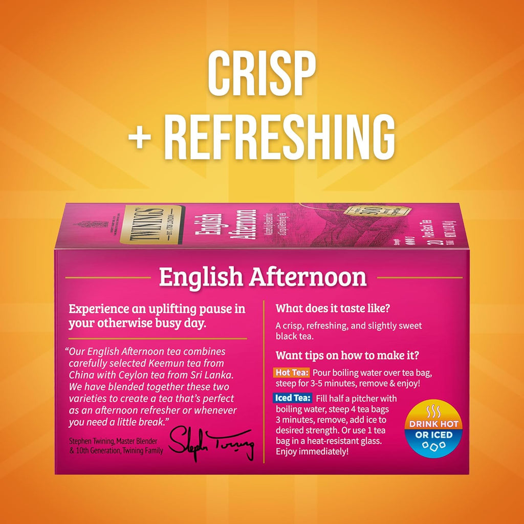 Twinings English Afternoon Black Tea - Smooth & Slightly Sweet, Caffeinated, 20 Individually Wrapped Bags