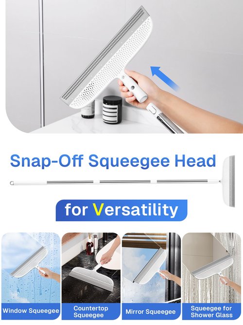 Silicone Floor Squeegee, 180° Rotating Air Broom, Squeegee for Floor with a Long Handle, Magic Broom for Water and Pet Hair Removal on Bathroom Floors, Tile, Deck and Glass, Indoor Cleaning Tool