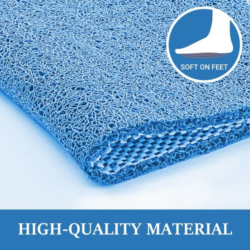 LuxStep Shower Mat Bathtub Mat,24x16 inch, Non-Slip Bath Mat with Drain, Quick Drying PVC Loofah Bathmat for Tub,Shower,Bathroom (Lake Blue)