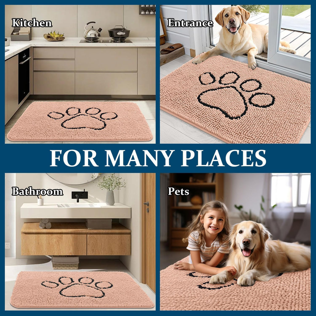 OLANLY Dog Door Mat - Absorbent Non-Slip Mud Mat for Paws | 30x20 Peach Chenille Design