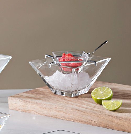 Barski - European Quality - Caviar Server With Spoon - Glass Divided Serving Dish Set - Bottom Bowl is 5.5" Diameter (Includes 4 pcs.) - Made in Europe