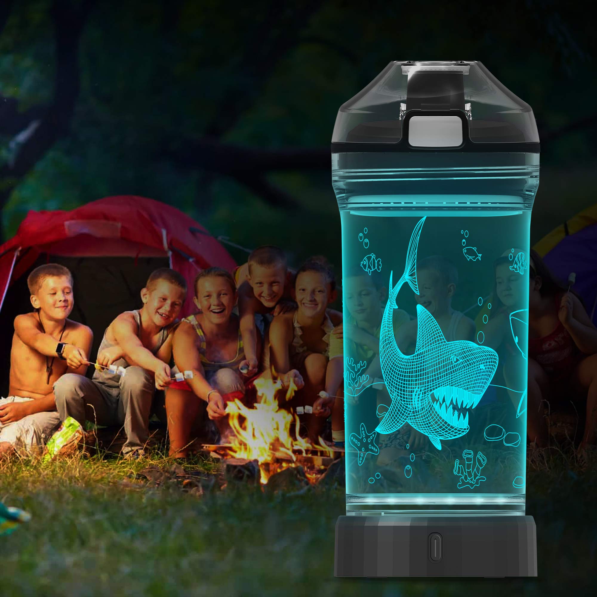 Lightzz Kids Shark Water Bottle, Glow in the Dark, 14 oz