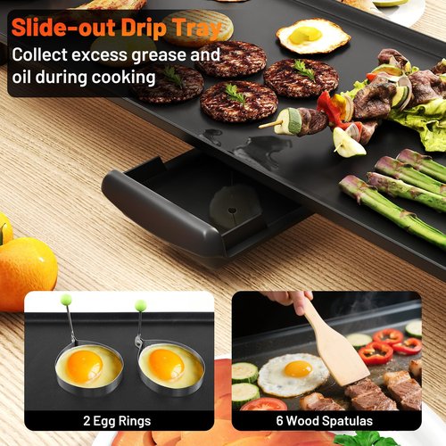 CLEEMAN 39.5” Electric Griddle, Nonstick Extra Large Teppanyaki Grill with Adjustable Temperature, Drip Pan & Insulated Handles, Easy-to-clean Pancake Griddle, BBQ Grill for Indoor & Party