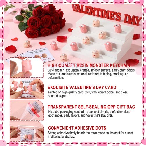 AceOrbit 24 Sets Valentines Day Resin Bean Gifts for Coworker Funny Mini Resin Beans with Valentines Day Cards Exchange Gifts Pun Emotional Support You're My Favorite Party Favors for Employee Adults