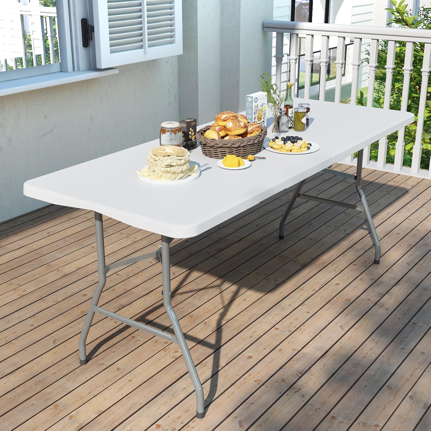 Regine Switzerland 6FT Folding Table - Heavy Duty Plastic Portable Dining Table for Indoor/Outdoor Use | White