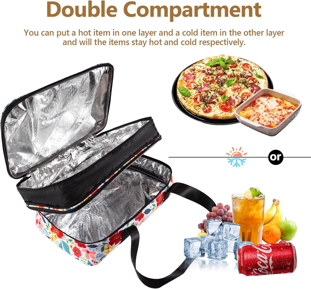 Pioneer Woman Double Decker Casserole Carrier - Expandable Leakproof Thermal Tote for Potluck & Travel