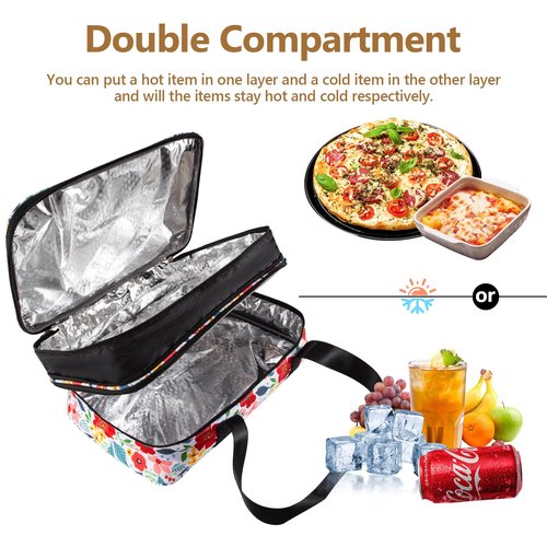 Double Decker Casserole Carrier Fits Pioneer Woman Kitchen Stuff & 9x13 Baking Dish, Expandable Lasagna Lugger Tote, Leakproof Thermal Food Warmer Bag for Potluck, Travel, Hot/Cold Food & Mom Gifts