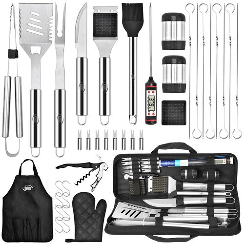 Kaluns Grilling Accessories, Mens Valentines Day Gifts for Him, Heavy Duty Stainless Steel Grill Set BBQ Grill Accessories for Outdoor Grill with Meat Thermometer, Case and Apron