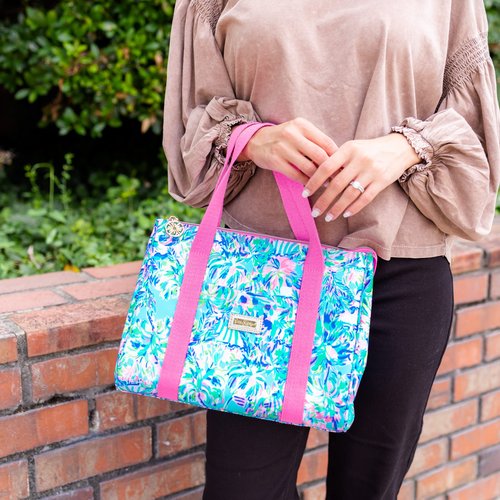 Lilly Pulitzer Cute Lunch Bag for Women, Large Capacity Insulated Tote Bag, Blue Mini Cooler with Storage Pocket and Shoulder Straps, Cabana Cocktail