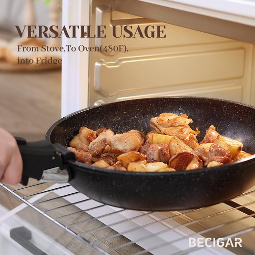 BECIGAR 21PCS ceramic cookware set,Nonstick ceramic pan, Removable Handle pots and pans set, Stackable Pan Set, Nonstick Pots and Pans Set Non Stick(Black)