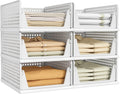 Pinkpum 6-Pack Closet Organizers - Stackable Plastic Storage Bins for Clothing & Accessories | White