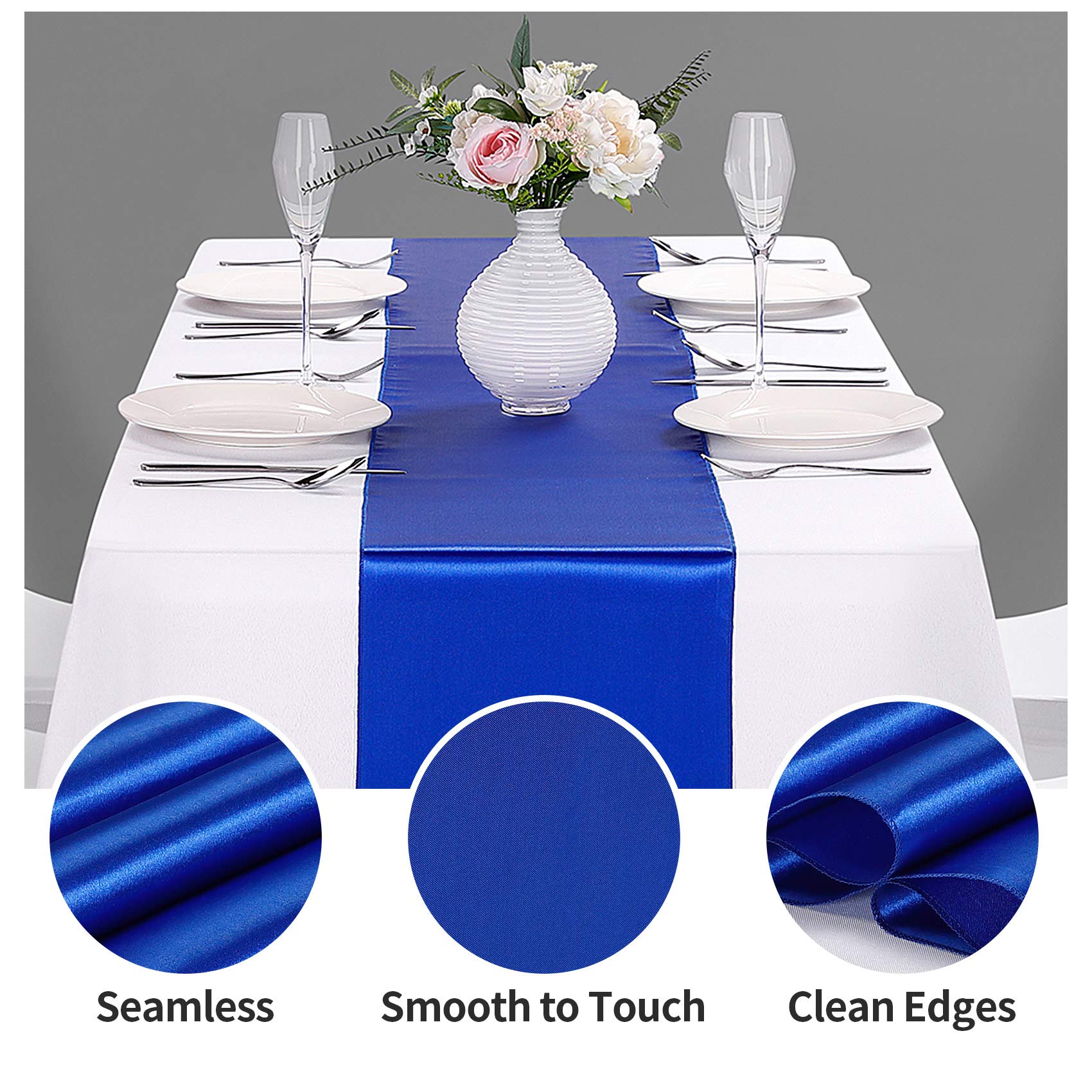 15-Pack Satin Table Runner Royal Blue 12 x 108 inches Long, Table Runners for Wedding, Birthday Parties, Banquets Decorations（15 Pack, 12x108 Inch, Royal Blue