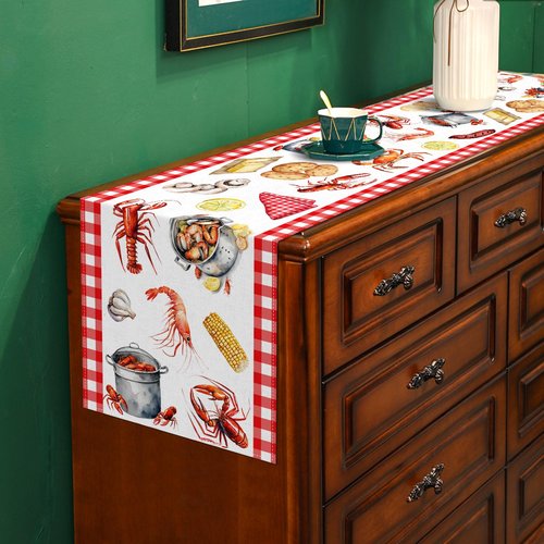 Buxiuer Crawfish Boil Table Runner Buffalo Check Lobster Crab Seafood Boil Themed Birthday Party Decoration Dining Room Home Kitchen Decor (13" x 72")