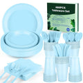 Kochorie 480 Pieces Light Blue Plastic Dinnerware Set Disposable Heavy Duty Plates Napkins Cups Silverware Dessert Dinner Plates for Birthday Wedding Baby Shower Party Supplies, Serves 60 Guests