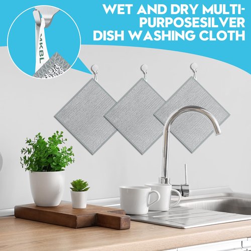 VMKBL 10 Pcs New Upgraded 3 Layers Non Scratch Wire Dishcloth, Multipurpose Wire Steel Wool Scrubber, Wet & Dry for Cookware, Sinks, Dishes, Stoves & Fireplaces 9.87“ x 9.87”