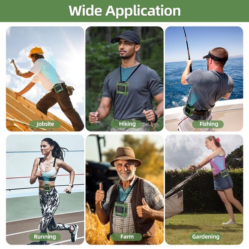 CHARMPㅤ Waist Fan - 10000mAh Rechargeable, 24H Cooling, 16000RPM Strong Airflow, 3-Speed Portable Belt Fan with LED SOS & Red-blue Warning Light for Jobsite, Camping, Travel, Farming