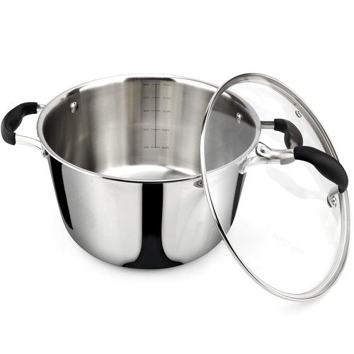 AVACRAFT 18/10 Tri-Ply Stainless Steel Dutch Oven, Chef’s Pan with Glass Lid, Induction Compatible, Multipurpose Stock Pot, 5 Quart