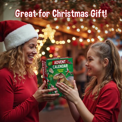 Dinosaur World Advent Calendar - 24 Days of Prehistoric Surprises with Dino Figurines & Fossil Dig | Perfect Christmas Gift for Kids