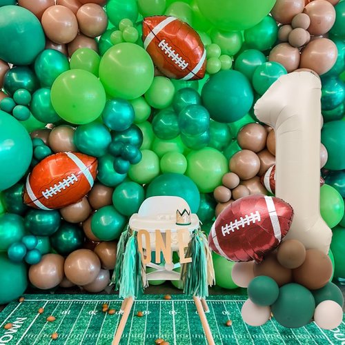 First Year Down DIY Kit - American Football Balloon Tower Decorations, Sports Theme 1st Birthday Centerpiece with Touchdown Number Balloons