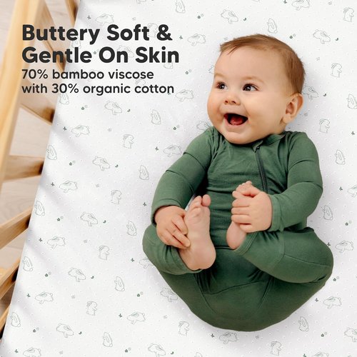 KeaBabies Fitted Crib Sheets - Soft Bamboo Viscose Cotton, 52x28 in Gender Neutral Bunnies Design