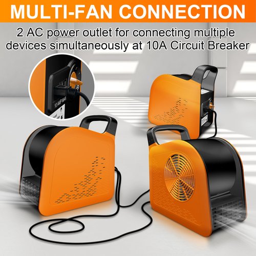 Puligoth Portable Blower Fan for Home: High Velocity Floor Fans for Cooling and Drying - Air Mover with 185° Rotating for Bedroom, Garage, Shop and Gym, 3 Speeds Utility Fan with 2 AC Outlets, Orange