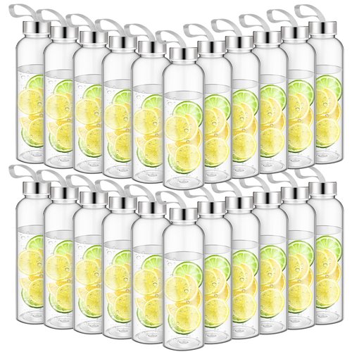Zubebe 40 Pcs 17 oz Water Bottles Bulk with Caps Plastic Reusable Shaker Juice Cups with Stainless Steel Leak Proof Lids Sensory Bottles Empty for Crafts Sport Team Gifts School Party Supply