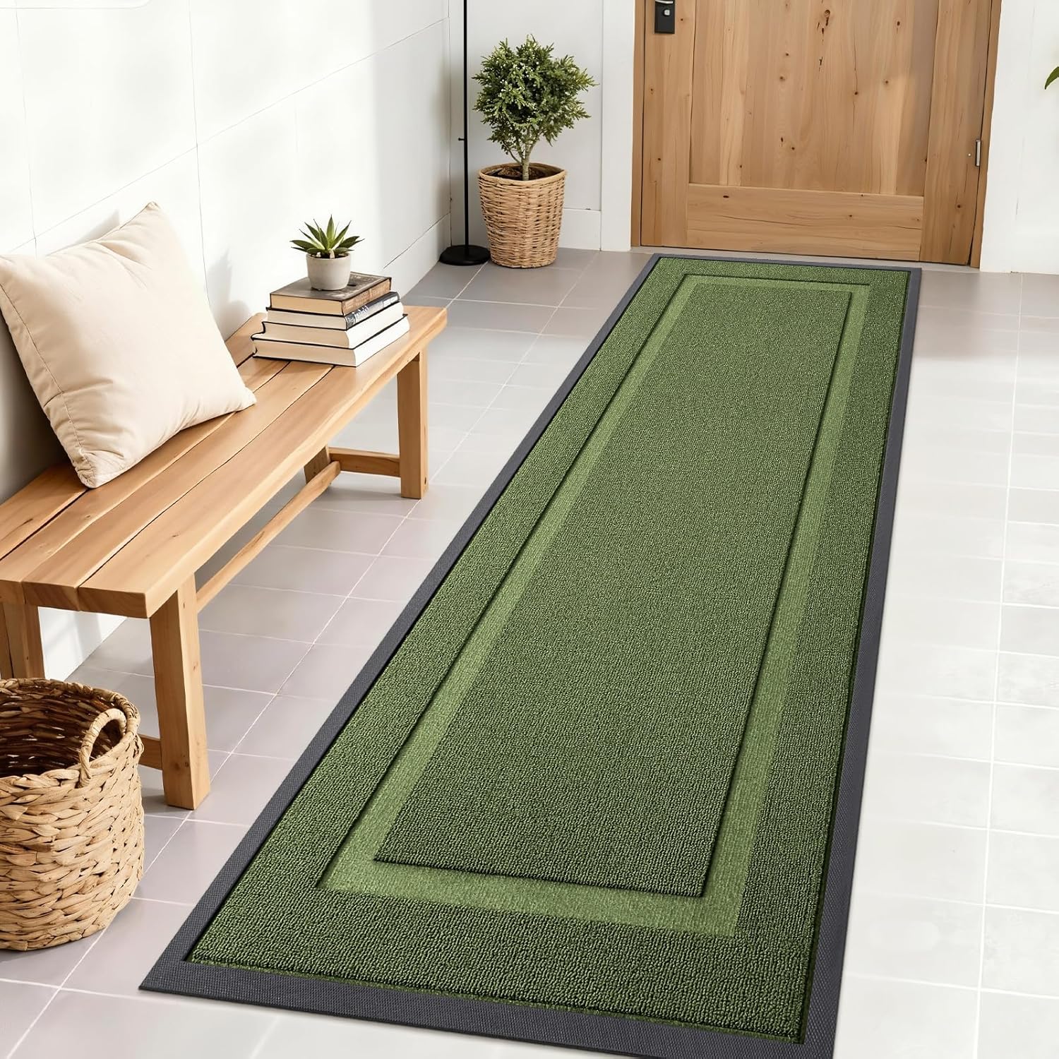 OLANLY Indoor Outdoor Front Door Mat - Waterproof All-Weather Doormat, Easy Clean, 71x23, Classic Green