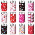 Tiamon 12 Pcs Valentines Day Can Coolers Sleeves Colorful Love Coolers Neoprene Drink Holders for 12 oz Beer Beverage Bottle Holiday Wedding Anniversary Party