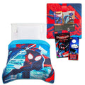 Miles Morales Bedspread Set for Kids - Bundle with Spiderman Quilted Bedspread for Twin Bed Plus Stickers, More | Spiderverse Twin Bedding for Boys