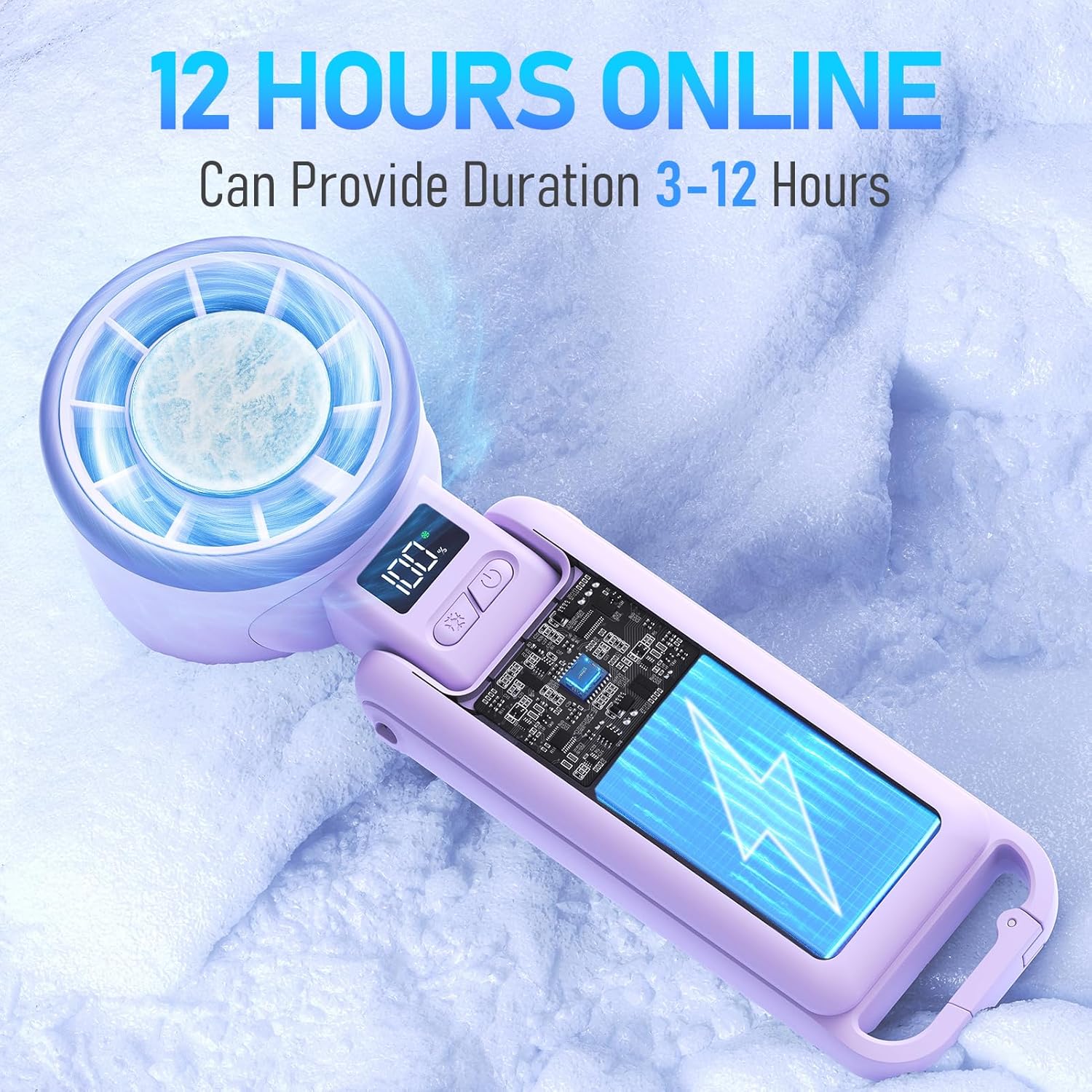 PlayHot Portable Handheld Turbo Fan - Rechargeable Ice Cooling Personal Fan | 5 Speed, 12Hrs Battery Life, Purple